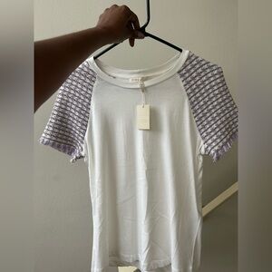 Maje Ecru Parme Tweed Sleeves Women's White and Purple Top - NWT - Size 1